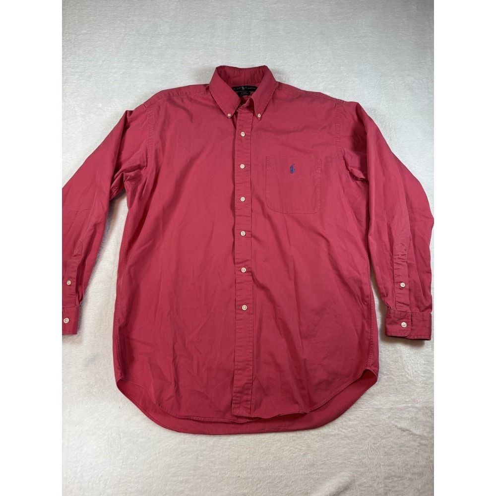 Ralph Lauren Men Blake Shirt Med Red Long Sleeve Button-Down Shirt Cotton Casual
